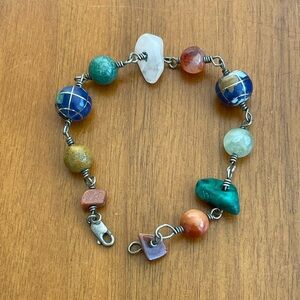 VTG Sterling Multi Semi-Precious Nuggets Lapis Globes Bracelet Handmade